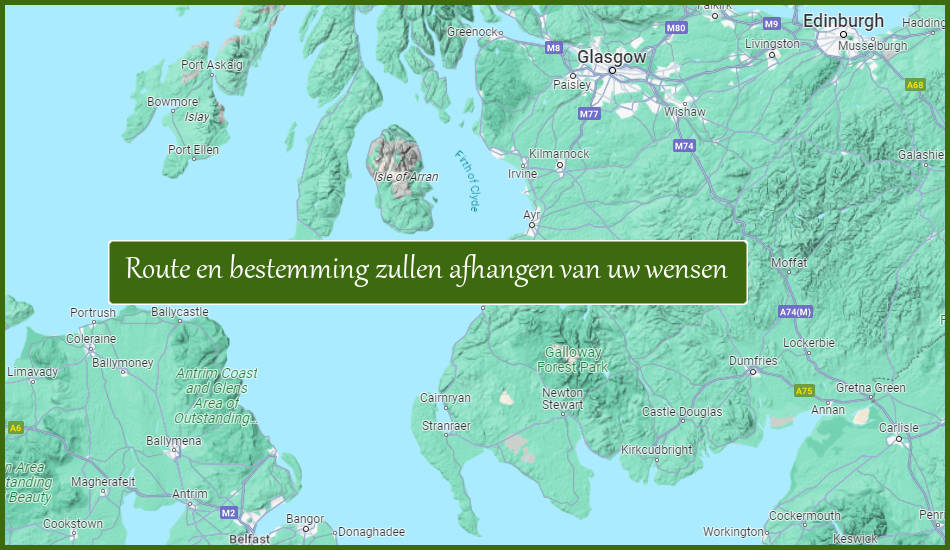 kaart van rondreis door het zuidwesten van Schotland