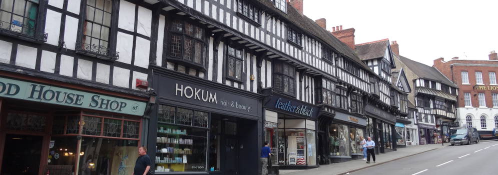 Houten vakwerkhuizen in Shrewsbury, Engeland