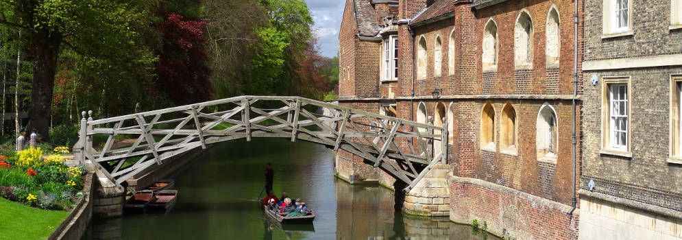 Gondelvaren rond de universiteit van Cambridge, Engeland