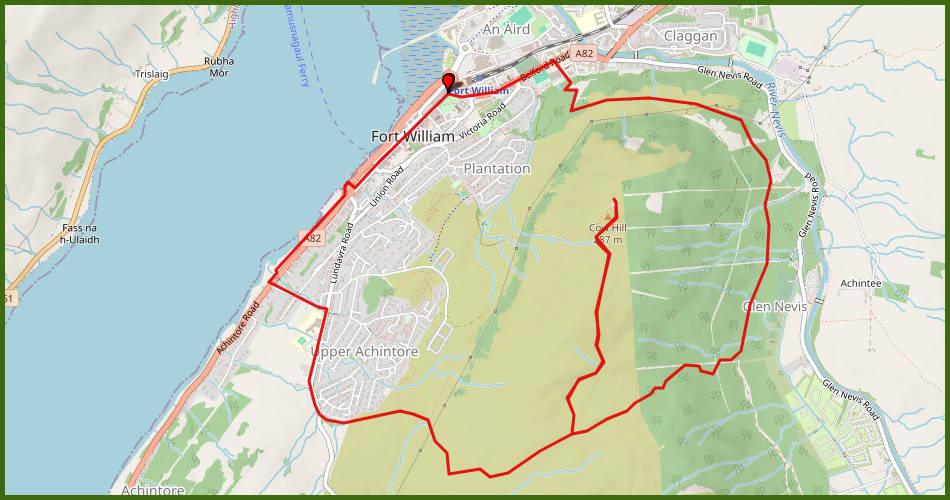 kaart van het traject naar Cow Hill