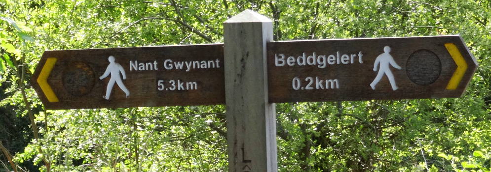 Richtingaanwijzer voor wandelaars in Beddgelert, Snowdonia