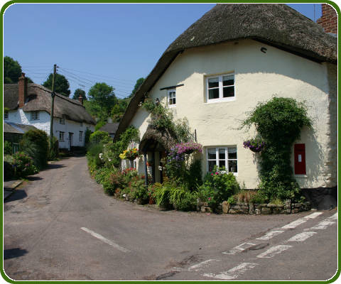 Het dorp Branscombe in East Devon, Engeland